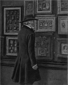 'Thomas Carlyle Looking at the Duke of Buccleuch's Miniatures of Cromwell, his Wife and Daughter' by Eyre Crowe A.R.A. (1895)